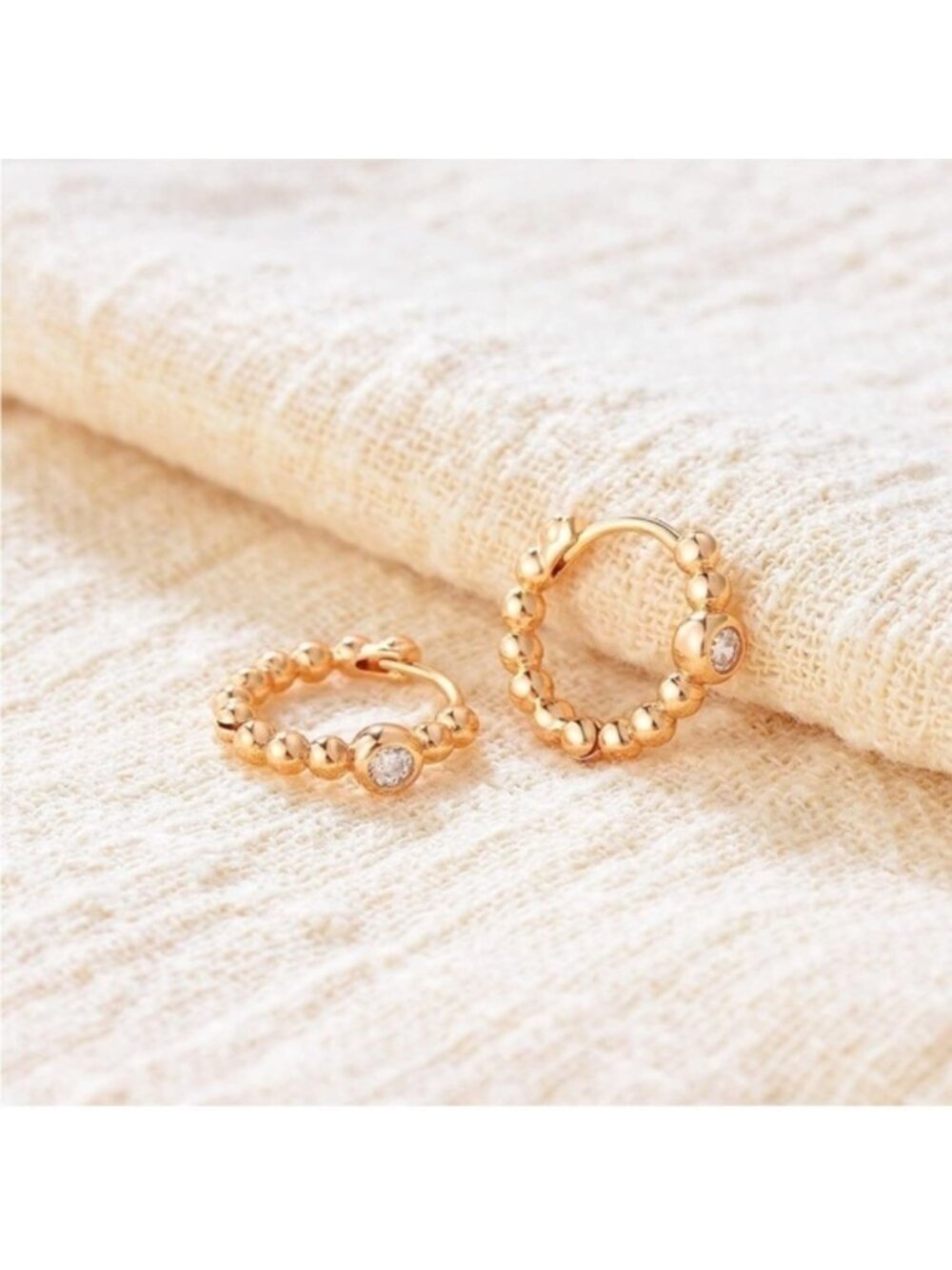 GOLD 14k Gold Plated Cubic Zirconia Beaded Hoop Earrings